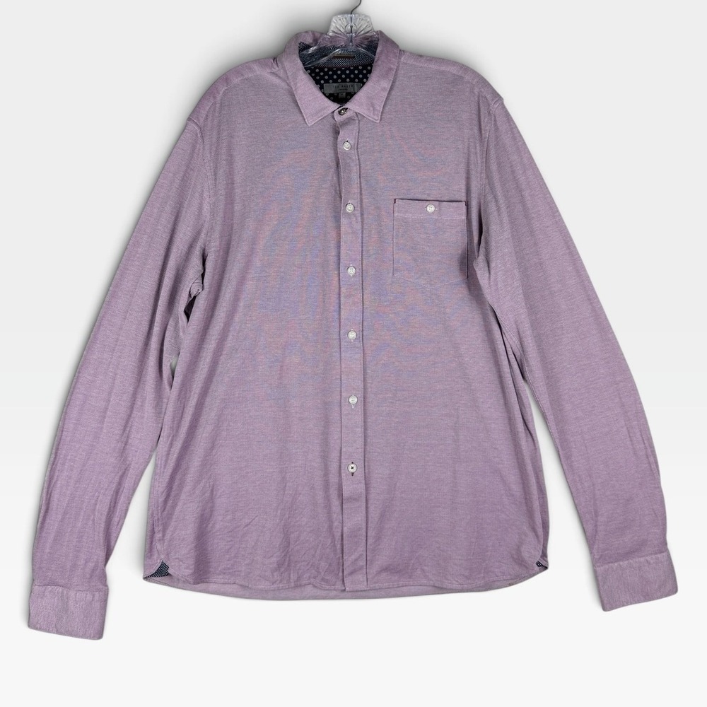 Ted Baker Button Front Shirt Mens Size 6 Purple Long Sleeve Textured Good